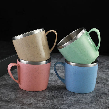 Anti-scalding Stainless Steel Cups Plastic Handle Coffee Milk Mug Tea Drinks Water Cup