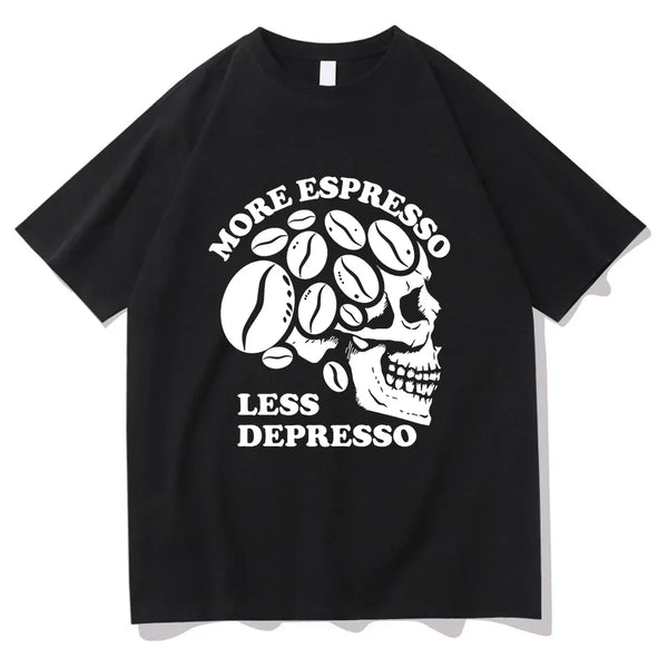 "More Espresso Less Depresso" Skeleton Coffee T-Shirt Men