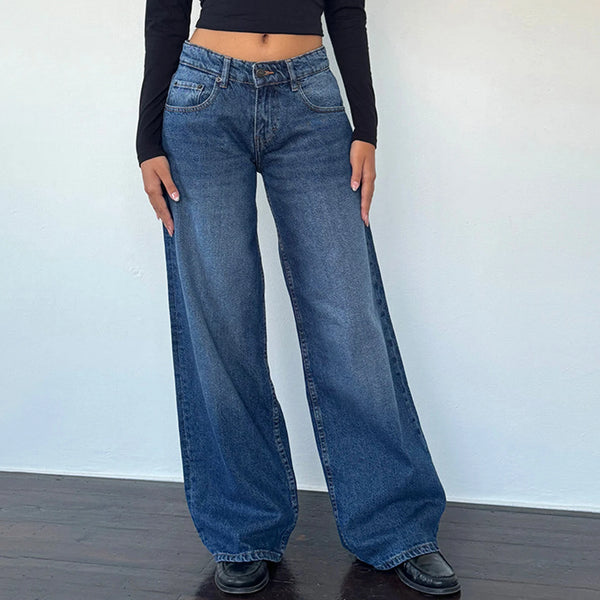 Y2K Baggy Jeans Women Low Rise Straight Leg Streetwear Denim