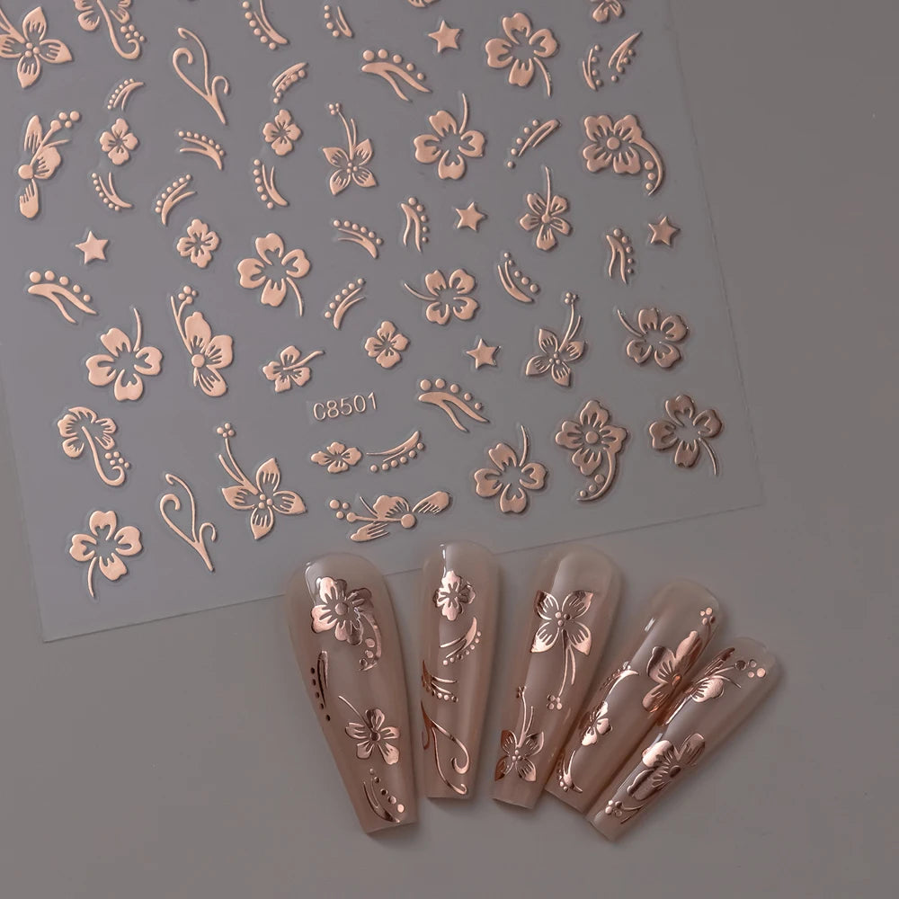 3D Gold Heart Nail Art Stickers