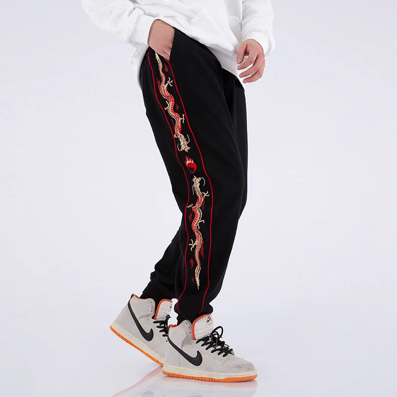 Embroidered Sports Pants Men Chinese Style Fall Wear