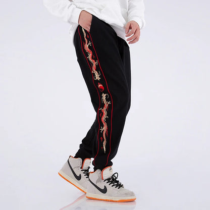 Embroidered Sports Pants Men Chinese Style Fall Wear