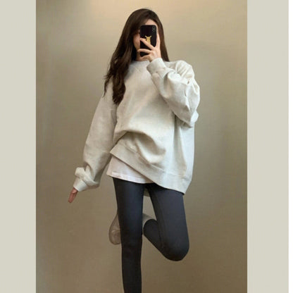 Sweater Round Neck Solid Color Korean Version Baggy Plush Thick Pullover Top Without