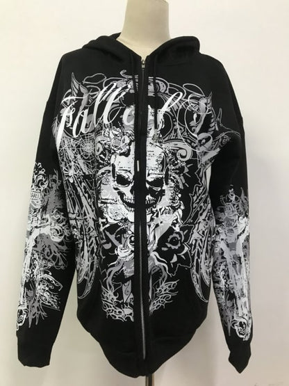 Fashion Letter Print Hoodie Women New Trend Gothic Skull