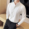 Mens Slim Fit Dress Shirt V Neck Stand Collar Black White Business