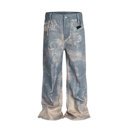 3D Print Baggy Denim Jeans Men Wide Leg Cargo Pants