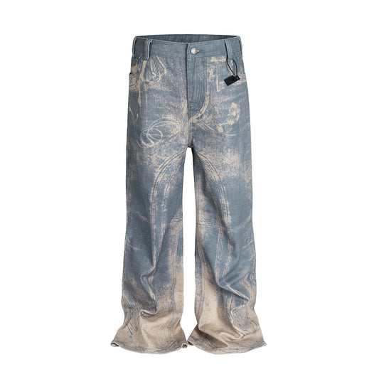 3D Print Baggy Denim Jeans Men Wide Leg Cargo Pants