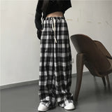 Oversized Plaid Sweatpants Women Baggy Elastic Waist Hip Hop Pants