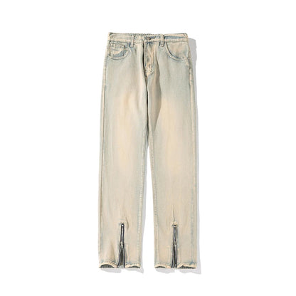 Retro Zipper Elastic Waist Straight Oversized Baggy Pants