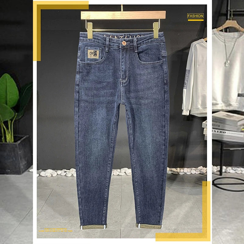 Men's Luxury Slim Fit Denim Jeans Thick Elastic Trousers