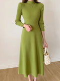 Slim Long Sleeve Midi Dress Elegant Knit