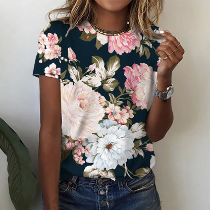 Women’s Gradient Blouse 3D Floral Print Y2K Casual Tee