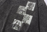 Vintage T-Shirt Men Statues Print  Zipper Casual Cotton Shirts Top - xinnzy