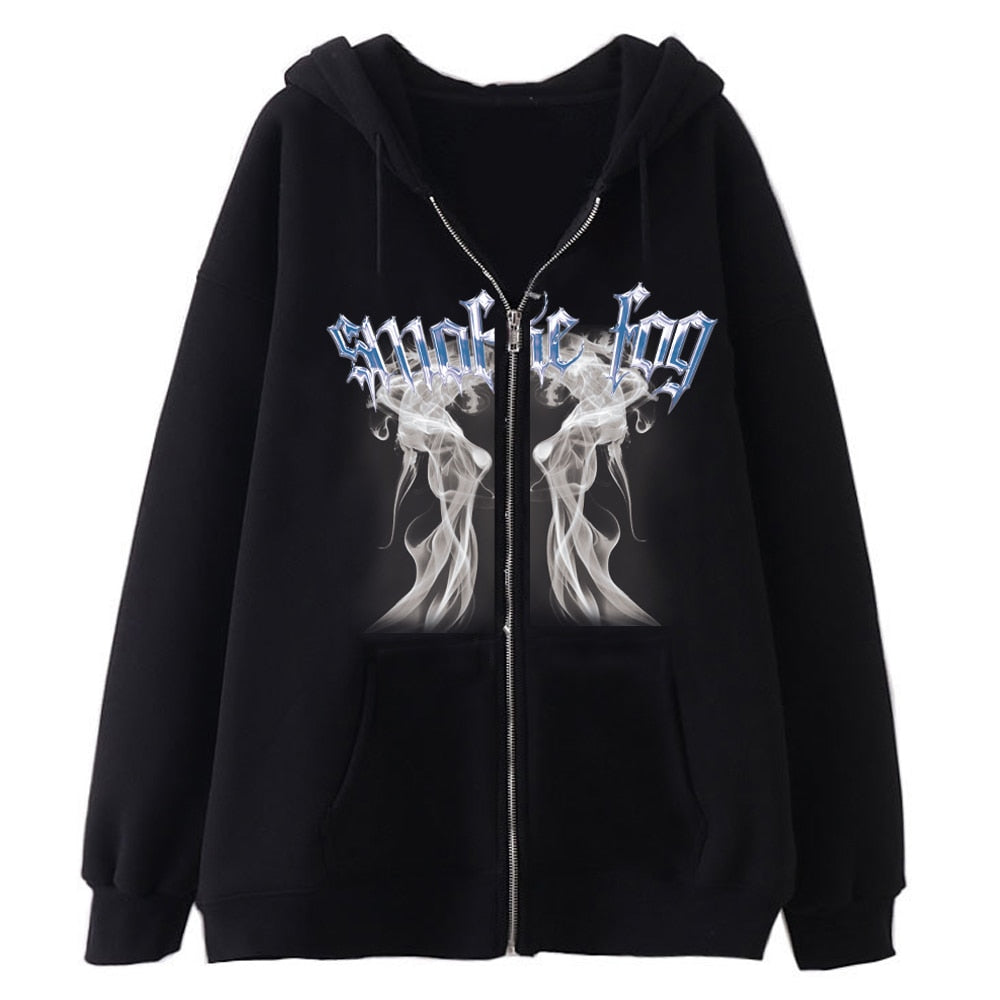 Jackets Women Y2K Zip Up Skeleton Hoodie Streetwear