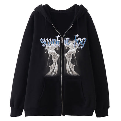 Jackets Women Y2K Zip Up Skeleton Hoodie Streetwear