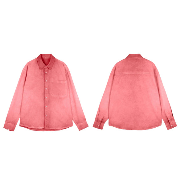 Mens Tie Dye Gradient Shirt Long Sleeve Button Up Streetwear Pocket