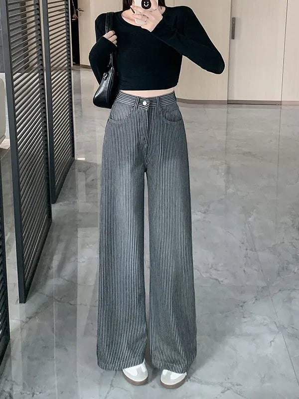 Retro Baggy Emo Striped Jeans Women Y2K Pants