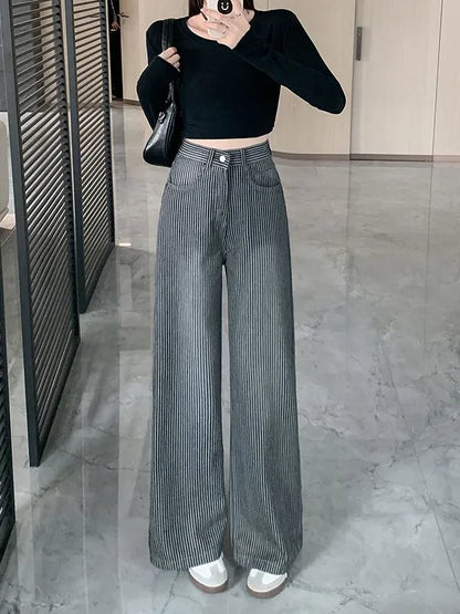 Retro Baggy Emo Striped Jeans Women Y2K Pants