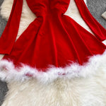 Festive Off-shoulder Furry Christmas Mini Dress For Party Events