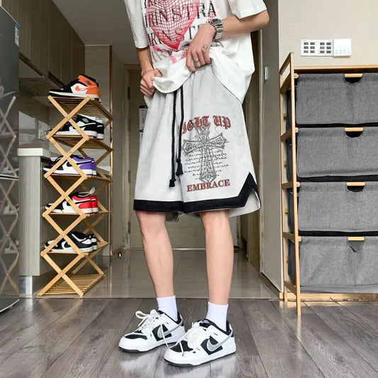 Men's High Street Hip Hop Letter Print Loose Summer Casual Shorts