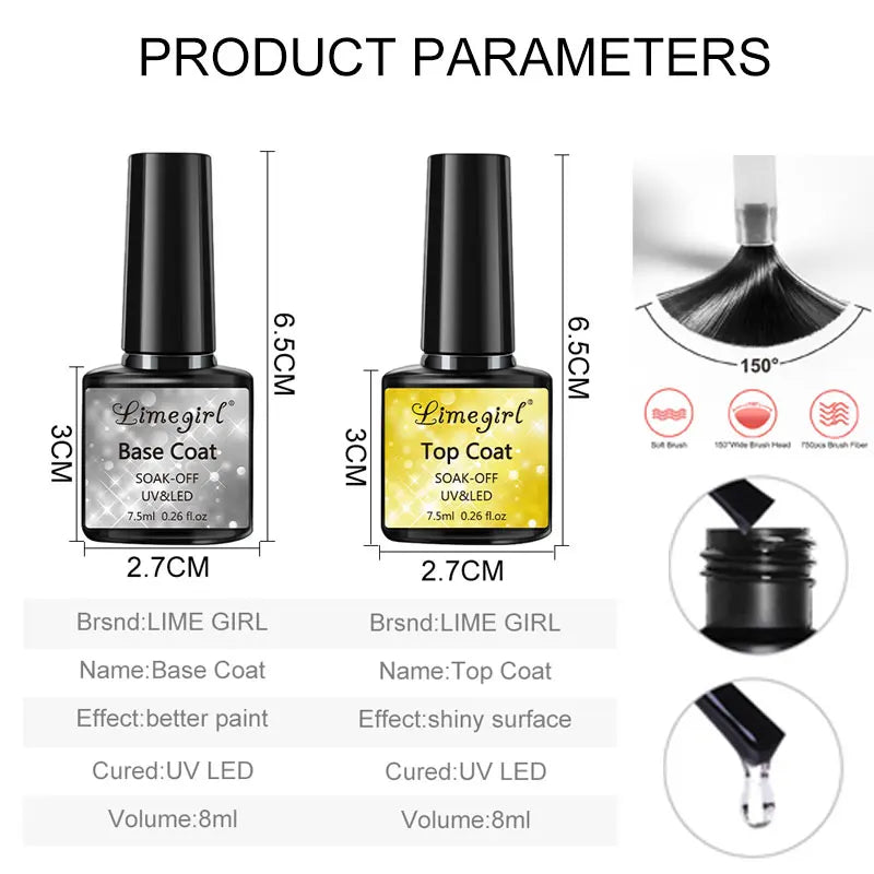 Base And Top Coat No Wipe For Gel Nail Polish Ultra Shiny Top