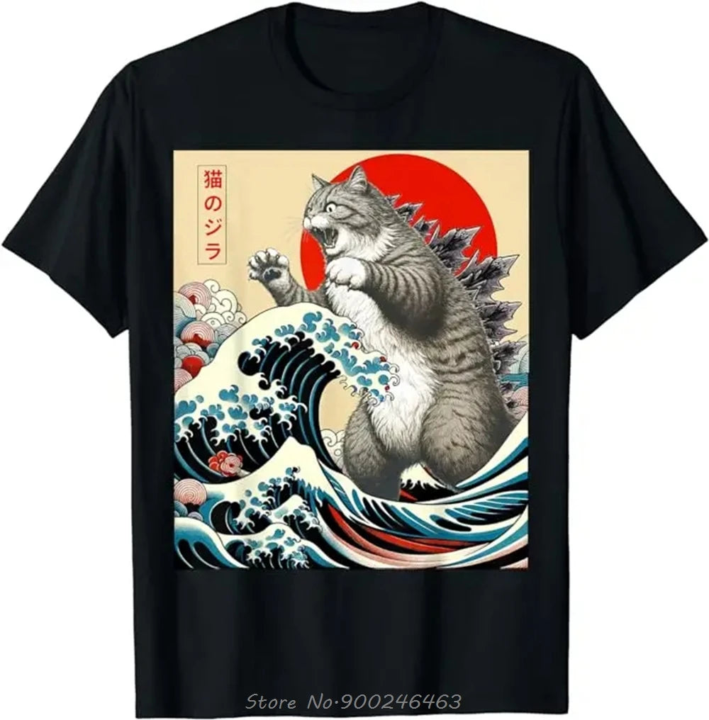 Catzilla Japanese Art Women Funny Cat T-Shirt