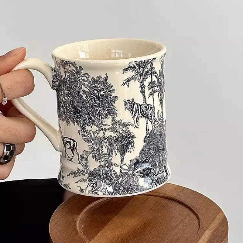 French Style Heat-Resistant Coffee Mug for Breakfast Hand-Painted Cup