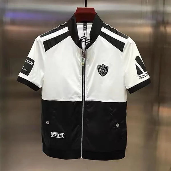 Mens Moto Zip Jacket Short Sleeve Slim Fit Biker Style Summer