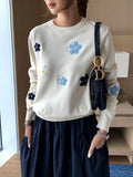 Chic High Quality Korean Floral Pullover Sweater for Women