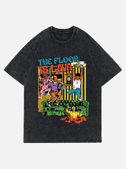 Magic Ball Attack Vintage T-Shirt Men Washed Loose Summer Streetwear