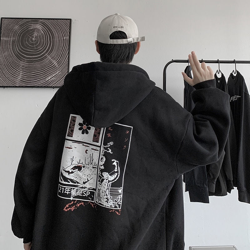 Japanese Art Hoodie Y2K Zip Up Embrace the Perfect Fusion of Harajuku, Grunge, and Hip Hop in this Autumn Pullover