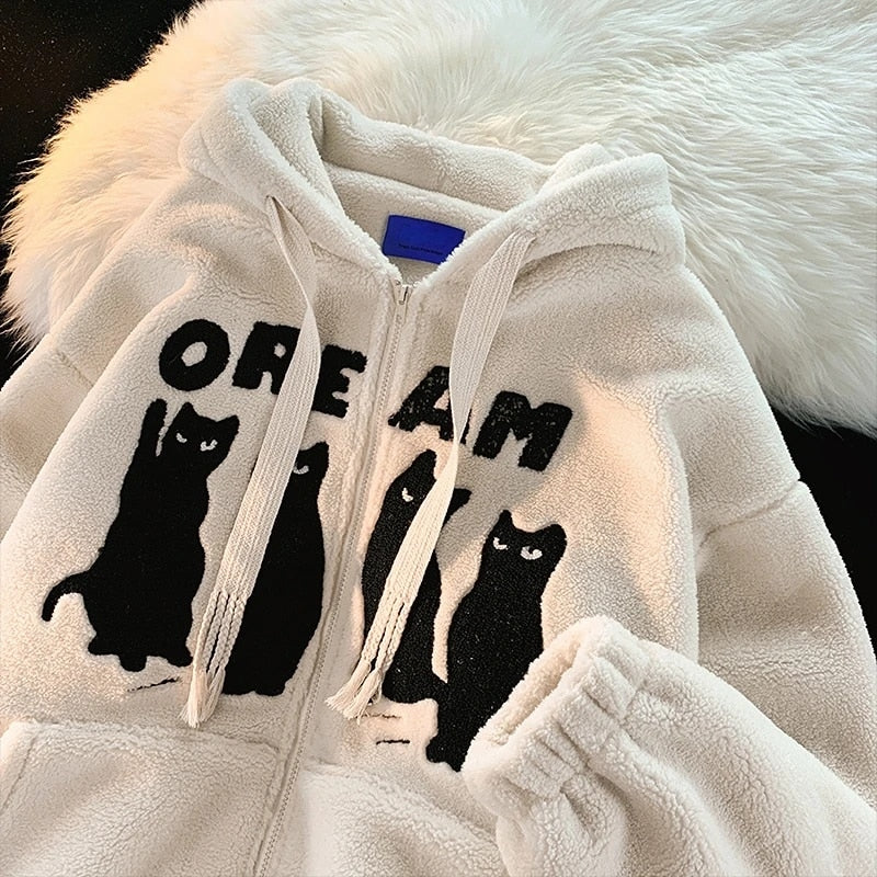 Hoodie Cotton Clothing Women Cute Ears Lamb Velvet Cotton Fashion Loose  Hoodie Warm Coat - xinnzy