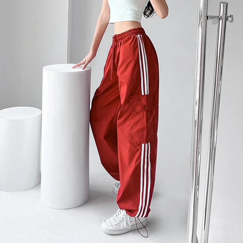 Striped Cargo Pants Sweatpants Women Hip Hop Streetwear Wide Leg Y2K High Waist