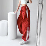Gestreifte Cargohose Jogginghose Damen Hip Hop Streetwear Weites Bein Y2K Hohe Taille