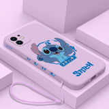 Disney Stitch Soft Phone Case for IPhone 14 13 with Lanyard Anti-fall