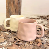 Hand Pinched Cream Ceramic Mug  Large Capacity Solid Color