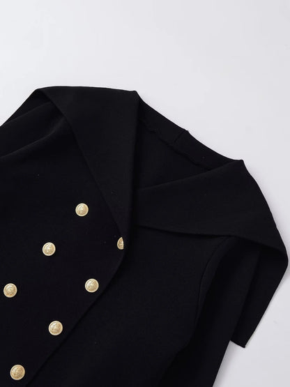 Women's Double Breasted Knit Jacket - Short Casual Blazer