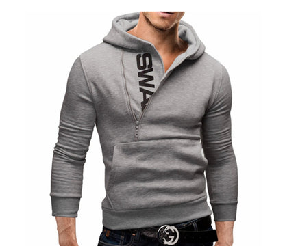 Mans Hoodies Letter Fleece Sweatshirt Patchwork Zipper