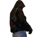 Y2K Rhinestone Spider Hoodies Women Gothic Hoodie Zip Up Casual Sweatshirts