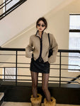 Y2K Contrast Color Double Zipper Loose Knitted Sweater Women Autumn Winter