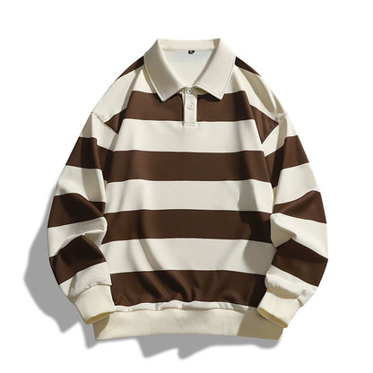 Men's Striped Long Sleeve Polo Shirt Casual Trend