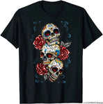 Sugar Skull T Shirt Roses Three Skull Tshirt Day of The Dead T-Shirt