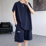 Men's Loose Short Sleeve T-shirt and Shorts Suit Solid Color, Large Size Summer Set