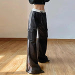 Folded Stitching Elastic Waist Casual Pants