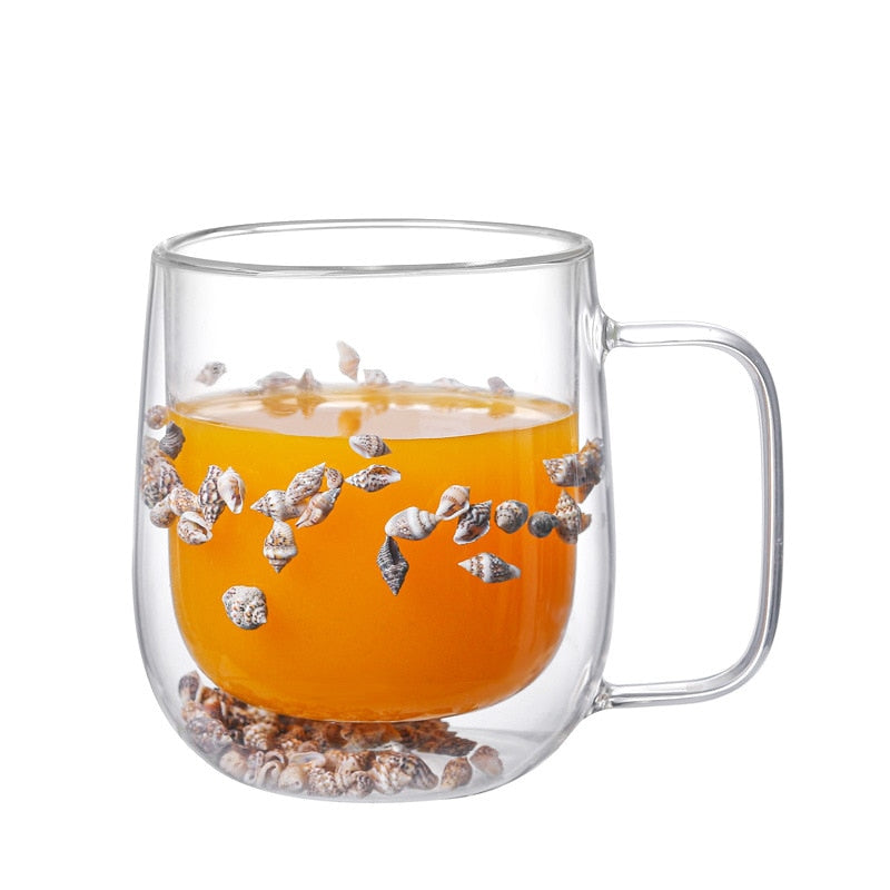 Mug Cup with Dry Flower Sea Snail Conchs Glitters Fillings