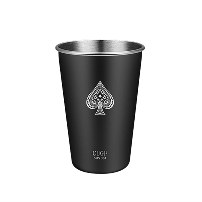 Poker Elk Black Stainless Steel Single Layer Cold Drink Cup Portable Mug