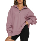 Übergroße Sweatshirt-Hoodies für Damen mit halbem Reißverschluss