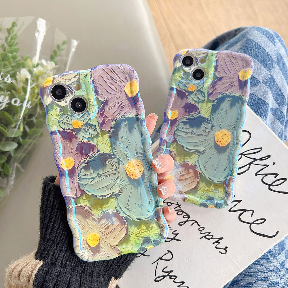 Fashion Laser Blue Light Flowers Phone Case For iPhone