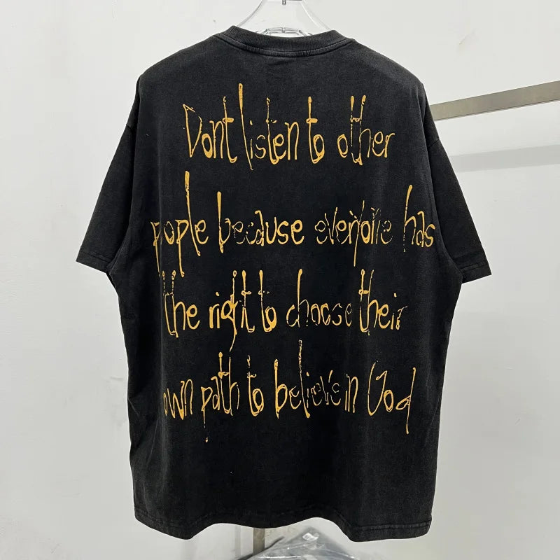 Oversized Saint T-Shirt Men Women Vintage Letter Print Streetwear