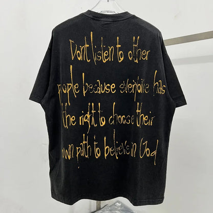 Oversized Saint T-Shirt Men Women Vintage Letter Print Streetwear